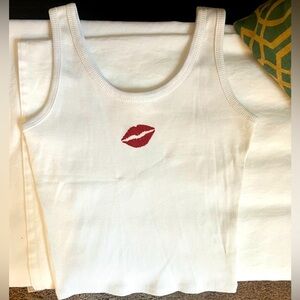 Obsessive Love White Tank with Red Glitter Lip logo